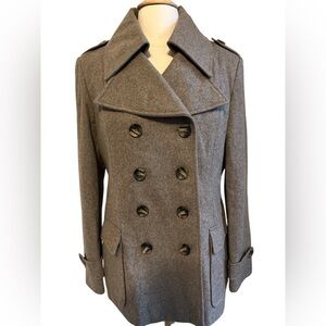 New York & Co. double breasted Wool Tan blend coat w/Military detail size Large